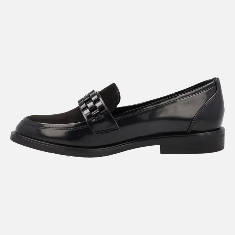 Mocasines negros multimaterial con adorno en la pala
