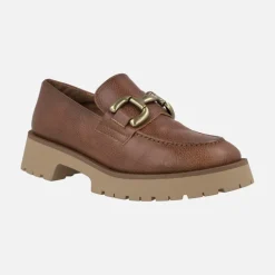 Mocasines para mujer en piel cuero con adorno metálico