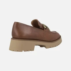 Mocasines para mujer en piel cuero con adorno metálico