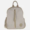 Mochilas Carmela en combinado beige de piel serraje y tejido