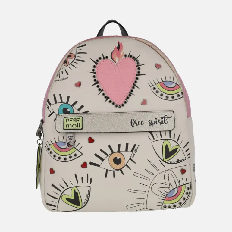 Mochilas Pepe Moll con dibujos de ojos y corazón
