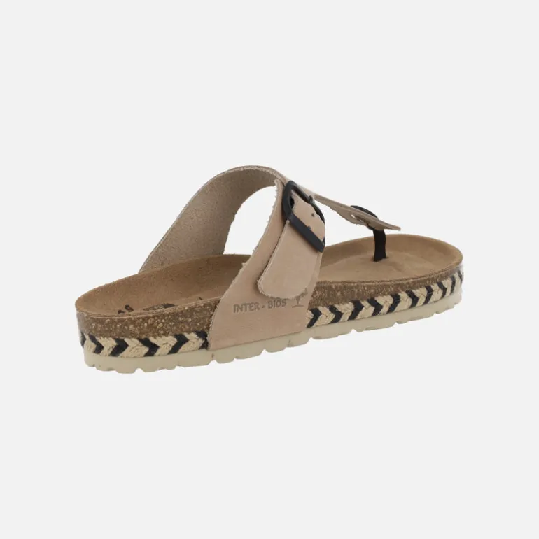 Sandalias bio de dedo en piel beige con hebilla negra