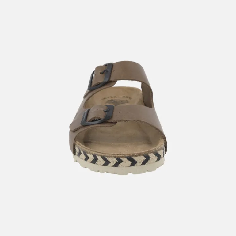 Sandalias bio de piel con dos hebillas y tira de esparto bicolor