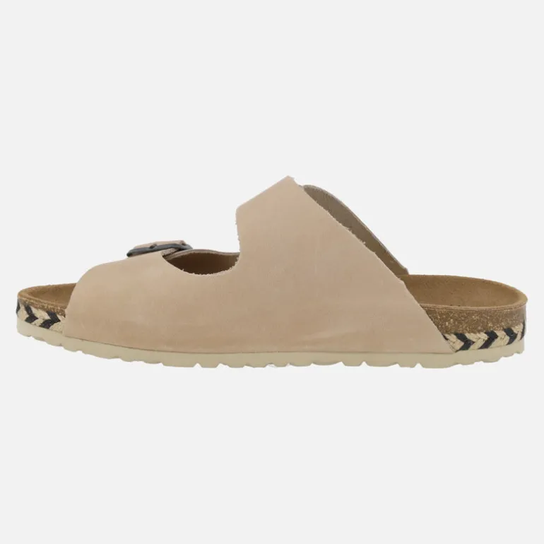 Sandalias bio de piel con dos hebillas y tira de esparto bicolor