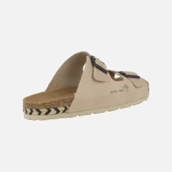 Sandalias bio de piel con dos hebillas y tira de esparto bicolor