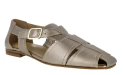 Sandalias cangrejeras de piel metalizada para mujer