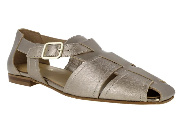 Sandalias cangrejeras de piel metalizada para mujer