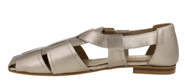 Sandalias cangrejeras de piel metalizada para mujer