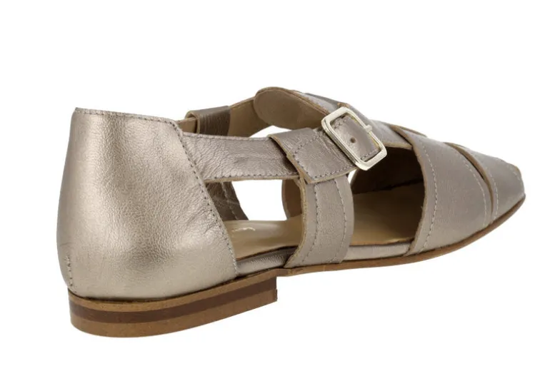 Sandalias cangrejeras de piel metalizada para mujer