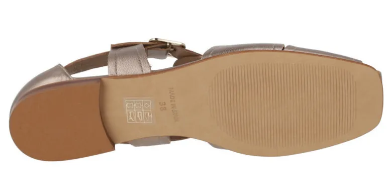 Sandalias cangrejeras de piel metalizada para mujer