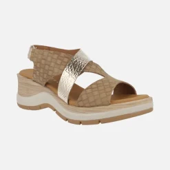 Sandalias combinadas con efecto trenzado en camel y oro