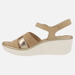 Sandalias combinadas de piel con cuña y pulsera al tobillo