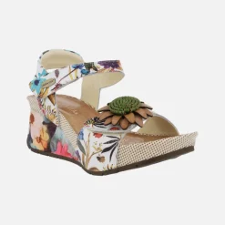Sandalias con cuña estampada de flores Barry 36 Beige