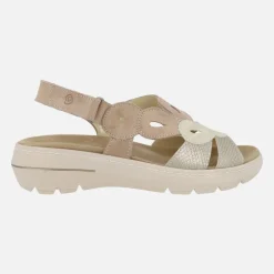 Sandalias confort de piel con cierre de velcro en combinado arena