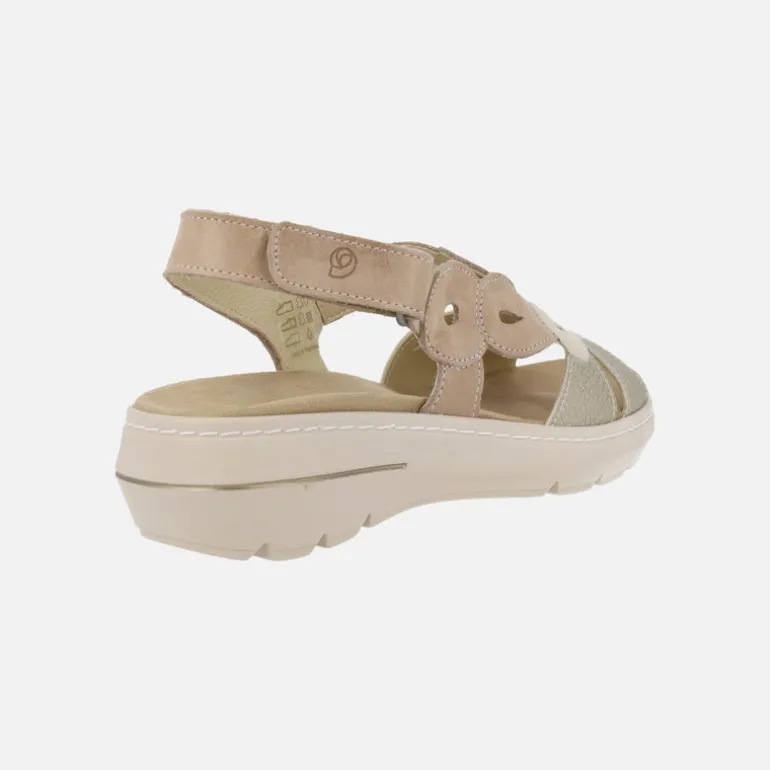 Sandalias confort de piel con cierre de velcro en combinado arena