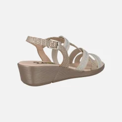 Sandalias confort de piel con tiras combinadas y strass