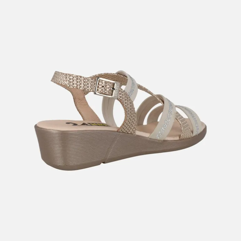 Sandalias confort de piel con tiras combinadas y strass