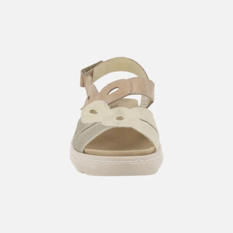 Sandalias confort de piel con cierre de velcro en combinado arena