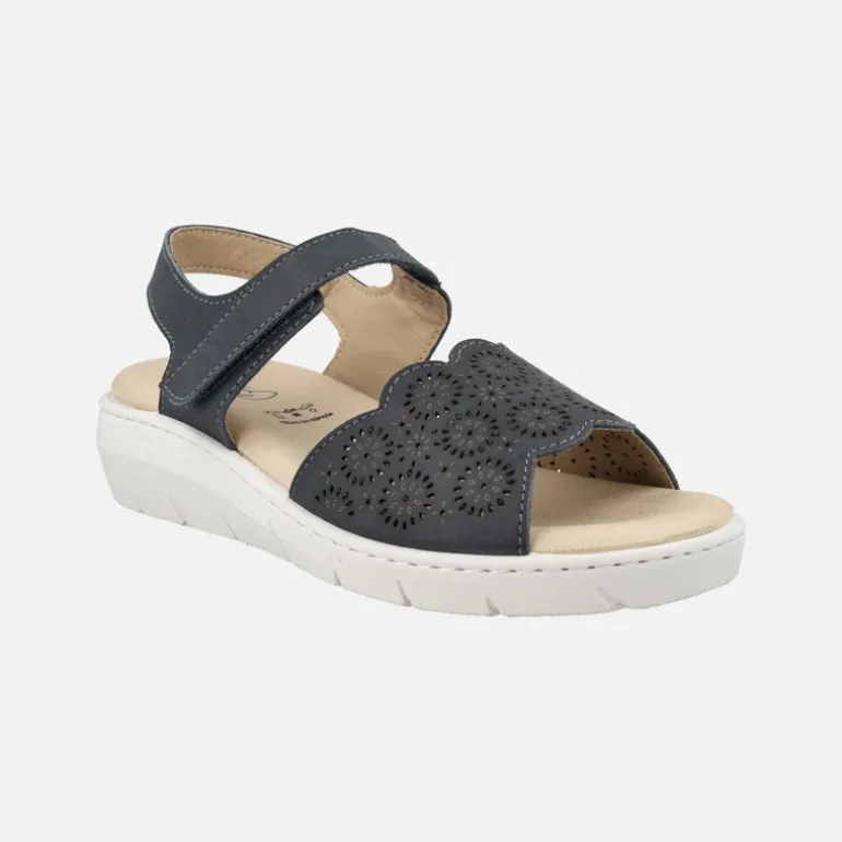 Sandalias confort de piel con pala troquelada y velcro