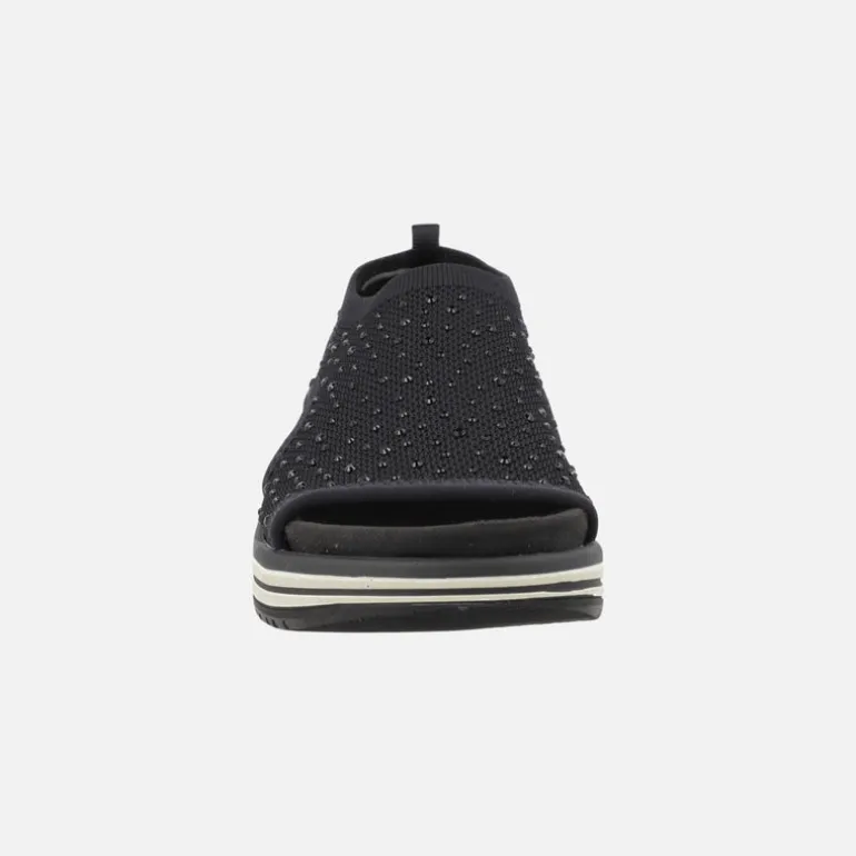 Sandalias confort en tejido elástico con detalles de strass