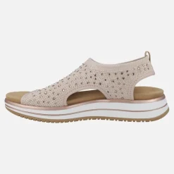 Sandalias confort en tejido elástico con detalles de strass
