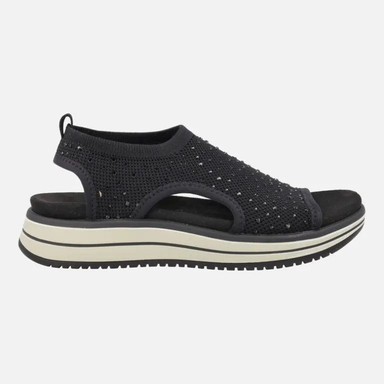 Sandalias confort en tejido elástico con detalles de strass