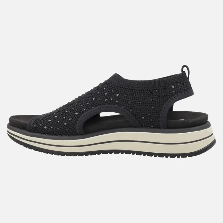 Sandalias confort en tejido elástico con detalles de strass