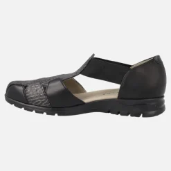 Sandalias confort negras de piel estilo cangrejeras