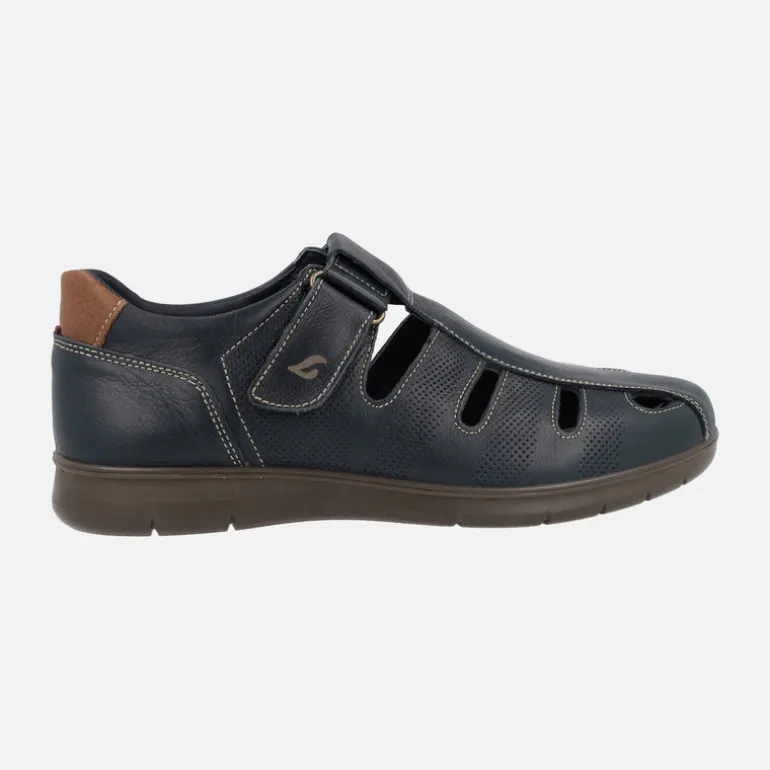 Sandalias confort para hombre en piel azul marino con cierre de velcro