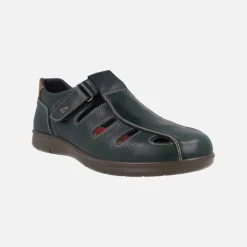 Sandalias confort para hombre en piel azul marino con cierre de velcro