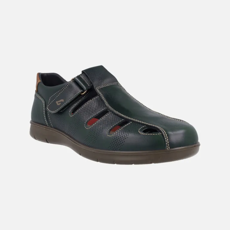 Sandalias confort para hombre en piel azul marino con cierre de velcro