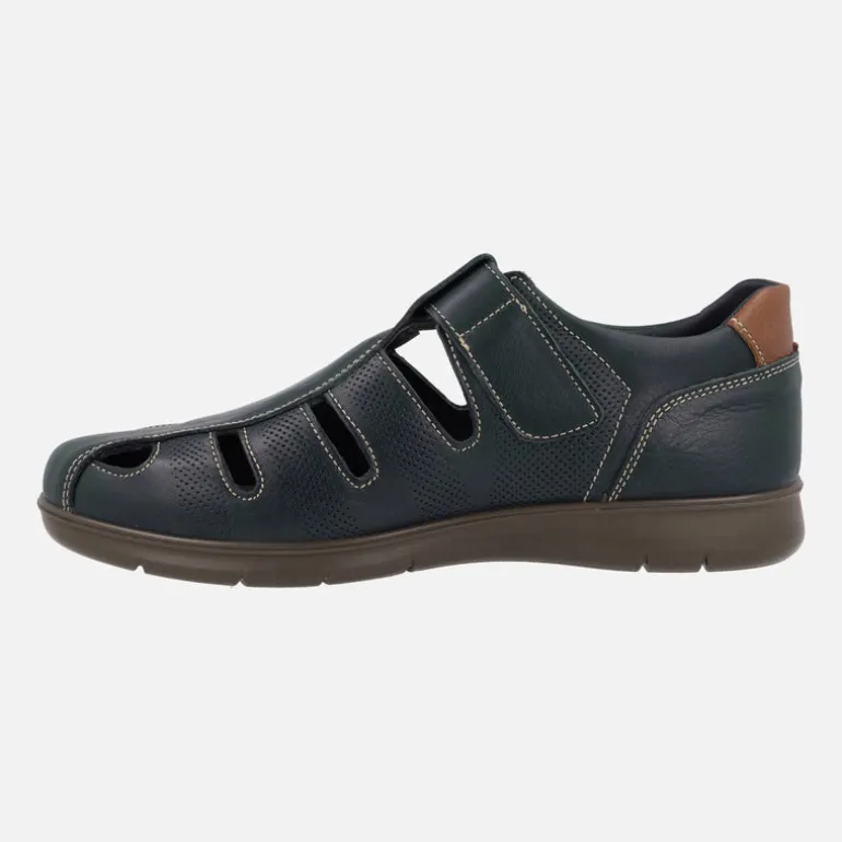 Sandalias confort para hombre en piel azul marino con cierre de velcro
