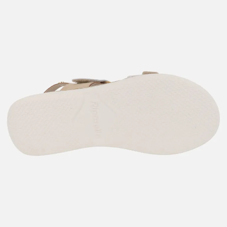 Sandalias confort para mujer en combinado blanco-beige-mostaza-camel