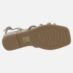 Sandalias de pedreria en combinado taupe con cuña media