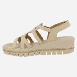 SANDALIAS DE PIEL color beige EFECTO TRENZADO CON CIERRE DE VELCRO