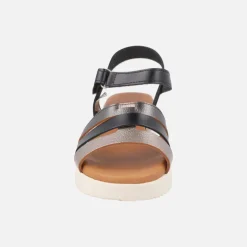 Sandalias de piel combinadas en negro y metalizados