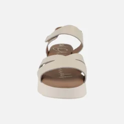 Sandalias de piel con cierre de velcro y cuña bicolor
