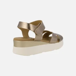 Sandalias de piel con cierre de velcro y cuña bicolor