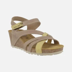 Sandalias de piel con cuña de corcho y cierre de velcro