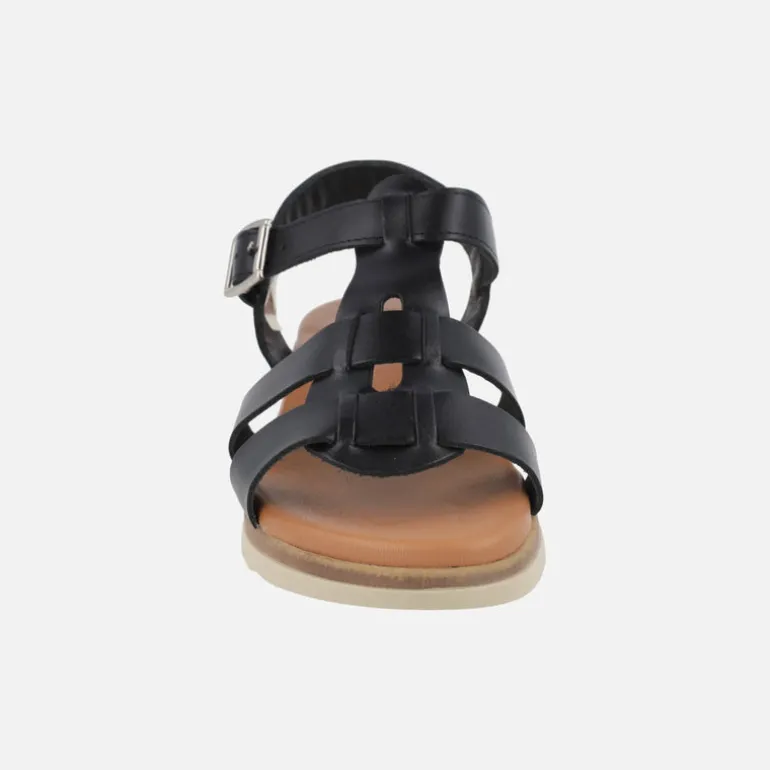 Sandalias de piel con cuña baja y cierre de hebilla