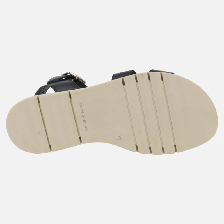 Sandalias de piel con cuña baja y cierre de hebilla