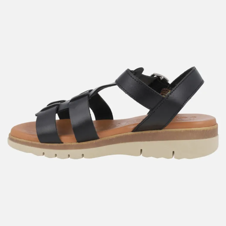 Sandalias de piel con cuña baja y cierre de hebilla