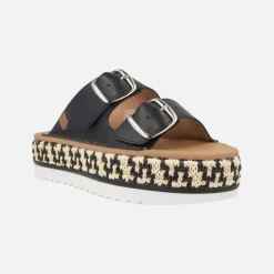 Sandalias de piel con hebillas y plataforma de rafia Collao Bombay