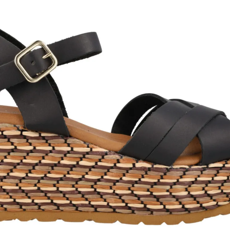 Sandalias de piel con platafoma de rafia Tiziana