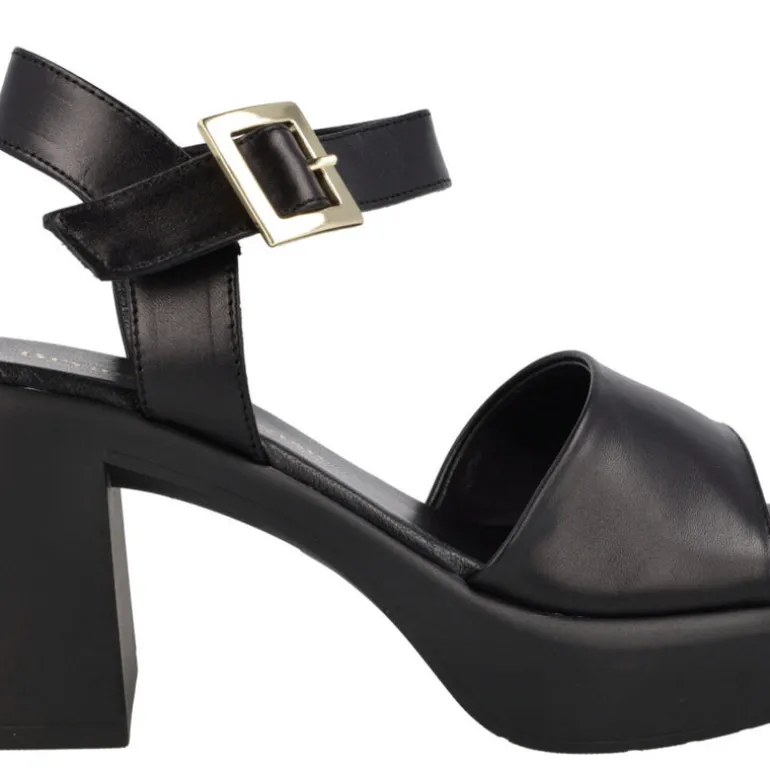 Sandalias de piel con tacón ancho y plataforma