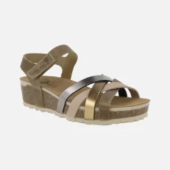 Sandalias de piel con tiras combinadas y cierre de velcro