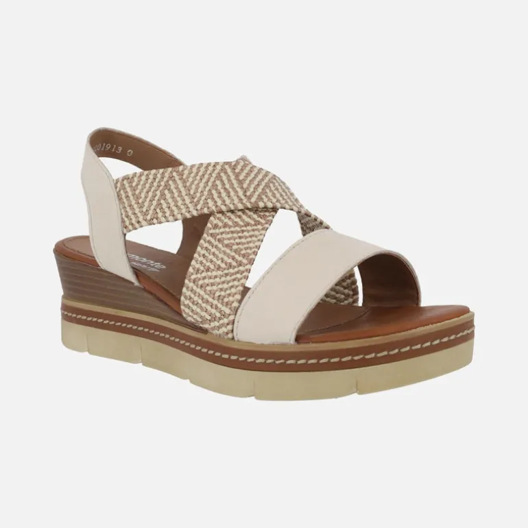 Sandalias de piel con tiras cruzadas en acabado rafia