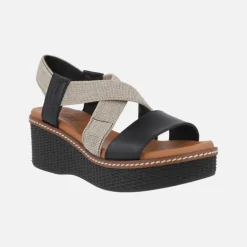 Sandalias de piel con tiras elásticas y cuña