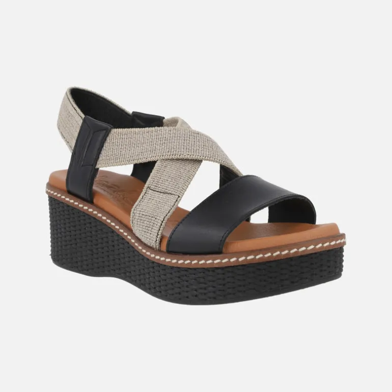 Sandalias de piel con tiras elásticas y cuña