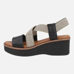 Sandalias de piel con tiras elásticas y cuña